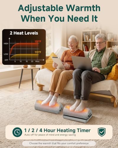 Snailax Heated Foot Rest Under Desk, Adjustable Height Foot Stool with Heat