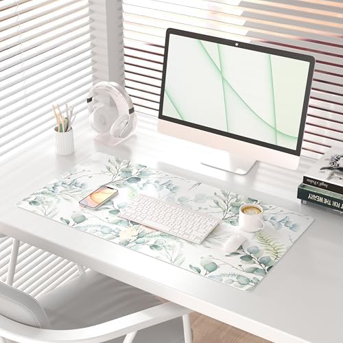 QiyI PU Leather Large Mouse Pad, 31.5" x 15.7", Eucalyptus Leaf