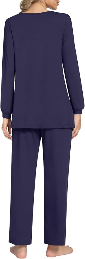 Anyally Women's Plus Size Pajama Sets Ladies Fall Pjs 2 Pieces Lounge Outfits V Neck Long Sleeves Sleepwear with Pockets