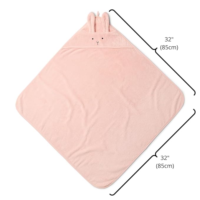 Baby Hooded Towel – Organic Cotton Baby Bath Towels – Baby Towels, Baby Bath Towels for Baby Girl, 32" x 32" Super-Soft and Absorbent Baby Towels for Newborn (Rabbit - Blush)