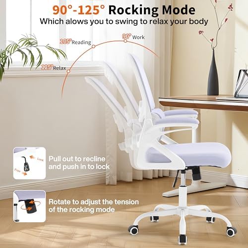 Ergonomic Office Chair,Mesh Office Chair with Lumbar Support,Mid Back Desk Chair with Flip-up Arms,400 lbs Comfy Computer Chair for Home Office (Pale Purple White)