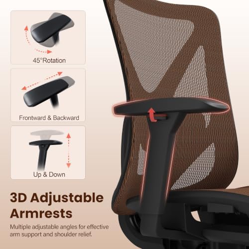 Ergonomic Office Chair, Mesh Computer Desk Chairs with BIFMA X5.1 Certified, Adjustable Lumbar Support, 3D Arm, Tilt Back, Wide Seat, Comfy Swivel Work Task Chair for Company and Home (Sunset Orange)