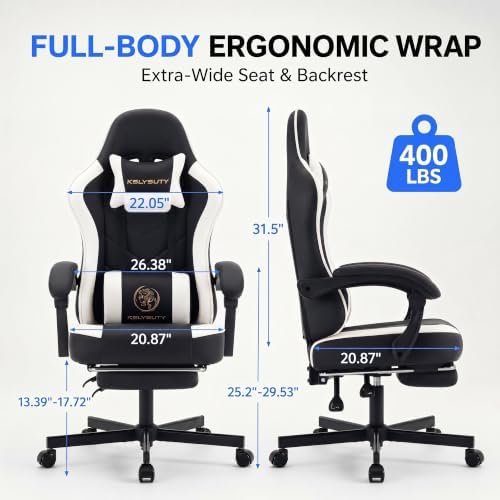 Desk Computer Gaming Chair - High Back Ergonomic Office Chair with Footrest and Lumbar Support, Swivel Comfy Home Gamer Video Game Chairs with Pocket Spring Cushion for Adults (White Leather)