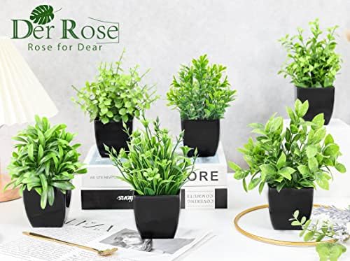 Der Rose 6 Pack Small Artificial Plants in Black Pots, Bathroom Home Decor