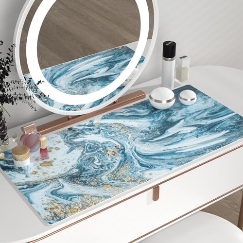 QiyI PU Leather Large Mouse Pad, Office Decor, 31.5" x 15.7", Blue Marble