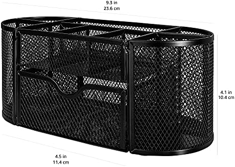 Amazon Basics Mesh Desk Organizer with Pen Holder, Pullout Drawer and Office Caddy Storage, 9.25" x 4.53" x 3.94", Black