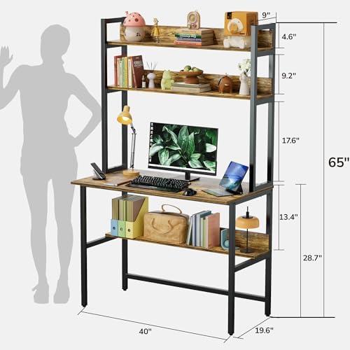 Aquzee 40 Inch Desk with Shelves, Computer Desk with Hutch