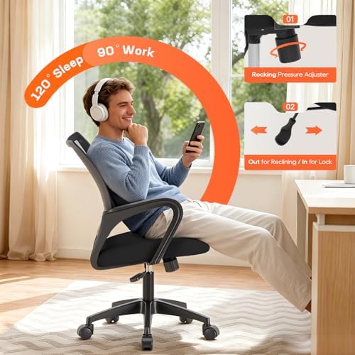 BestOffice Ergonomic Office Chair | Mid-Back Swivel Desk Chair | Dark Black