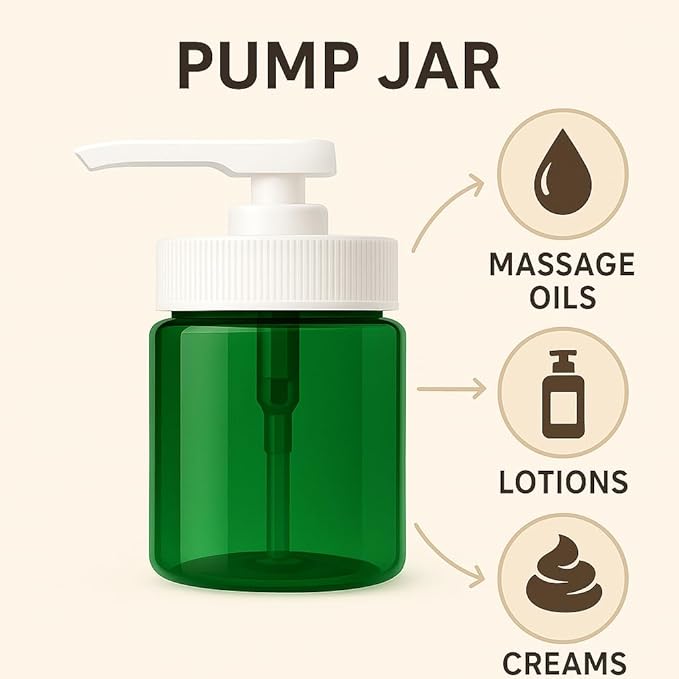 Royal Massage 16oz Refillable Pump Jar with Locking Dip Tube Dispenser – BPA-Free Plastic Container for Massage Oils, Lotions, Creams – Ribbed Lid Wide-Mouth Jar – Durable & Reusable (Amber/Black, 3)