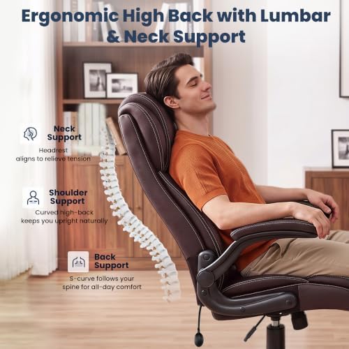 Ergonomic Office Chair, High Back Executive Leather Desk Chair