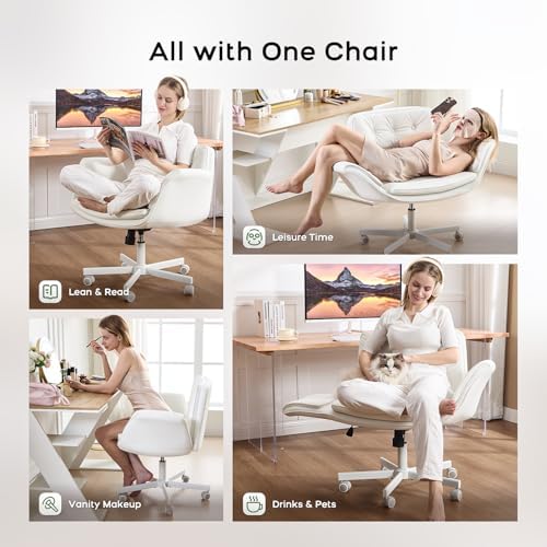 amseatec Criss Cross Office Chair, Swivel Makeup Vanity Chair with Wheels