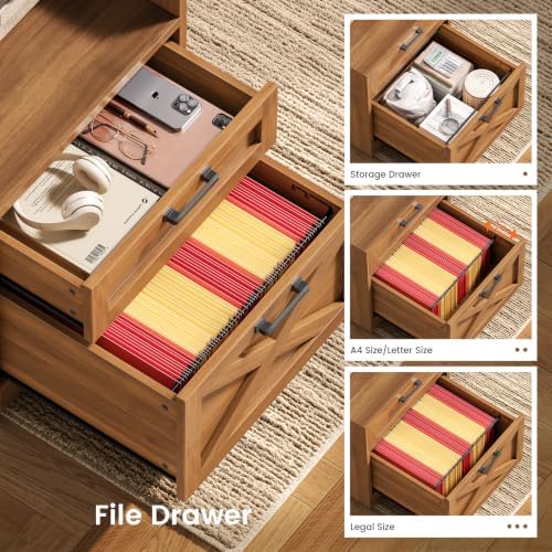 SEDETA 63" Farmhouse Computer Desk with 5 Drawers, Brown