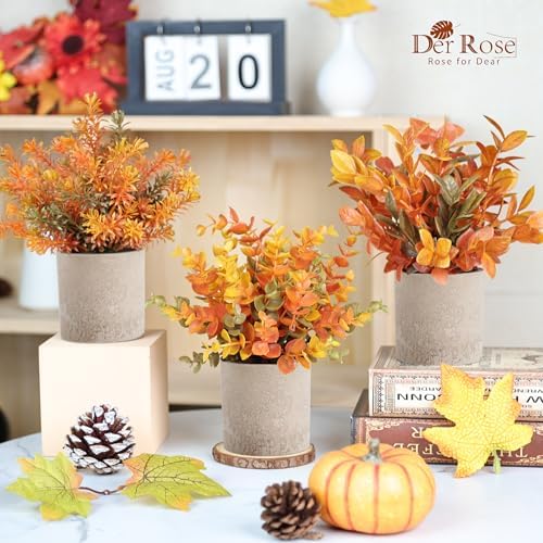 Der Rose 3 Pack Fake Plants Warm Orange Faux Plants for Fall Table Decor