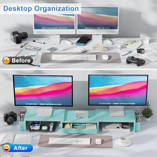 gianotter Dual Monitor Stand Riser With Drawer and 2 Pen Holders