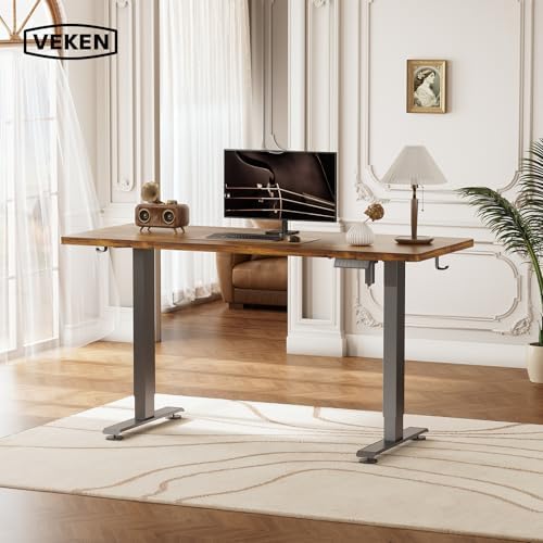 Veken 55 Inch Large Electric Standing Desk, Gaming Table, Brown