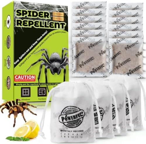 Natural Spider Repellent Pouches, 12 Pack Lemongrass Oil Plant-Based Ingredients Deterrent for Home Defense, Indoor Spider Deterrent for Closets, Garages, Basements and Attics