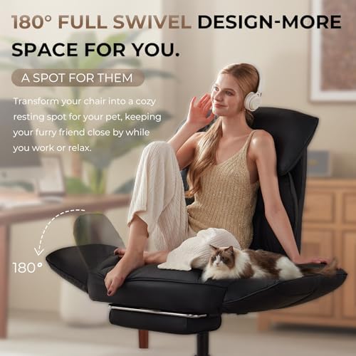Dowinx Cross Legged Office Chair with Pivoting Armrests,Criss Cross Chair with Pocket Spring Seat & Back,Reclining Computer Gaming Chair with Footrest and Metal Base (Black)