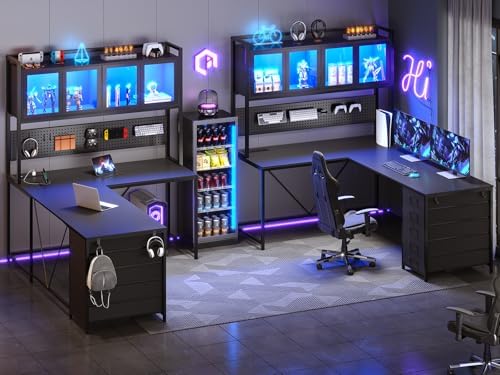 SEDETA L Shaped Gaming Corner Desk with Drawers, Hutch and Storage Shelves