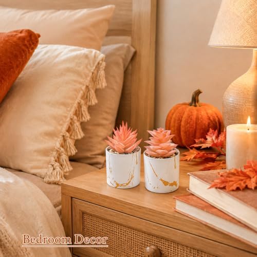 Der Rose 2 Pack Fall Fake Plants in Gold Accent Pots for Autumn Decor