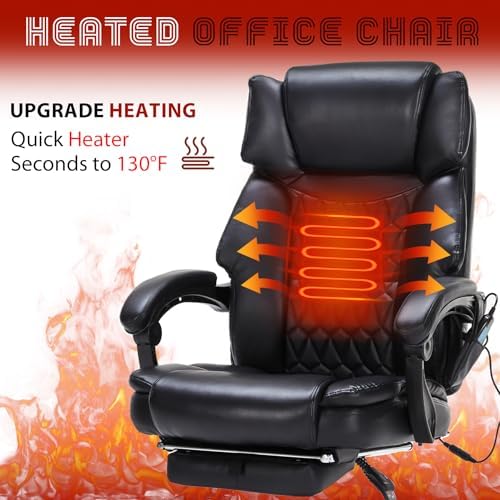 Massage Office Chair with Foot Rest 6 Points Vibration and Heat Home Office Desk Chairs for Heavy People 400lbs Reclining Managerial Chairs Ergonomic Executive Chair (Black)