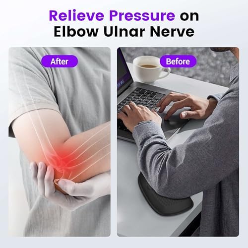MEKASS Elbow Pad for Desk, Large Size Memory Foam Elbow Rest Padding with Non-Slip, Ergonomic Desk Edge Cushion, Armrest Pad Wrist Rest Comfort Support for Office Home (2 Pcs Black)