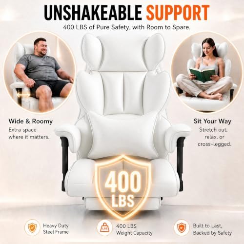 Furmax Big and Tall Office Chair, High Back Gaming Chair with Footrest for Heavy People, 400LBS Ergonomic Comfy Office Chair with Adjustable Armrests for Home Office (White)