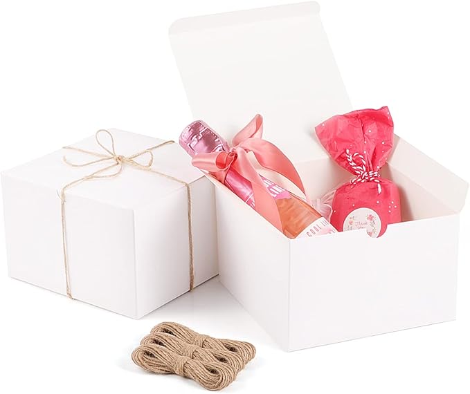 ValBox 6x6x4 Gift Boxes with 98ft Twine 20 Pack White Paper Gift Boxes with Lids for Gifts, Crafting Cupcake Boxes, Easy Assemble Bridesmaids Proposal Boxes