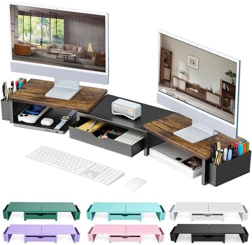 gianotter Dual Monitor Stand Riser With Drawer and 2 Pen Holders
