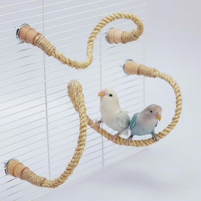 3 Pack Natural Sisal Rope Bird Perch Set, Bendable Parrot Climbing Rope Perch with Wooden Ends (15.7"/23.6"/31.5"), Flexible Bird Stand Toy for Lovebirds, Cockatiels, Conures, Budgies, Finches