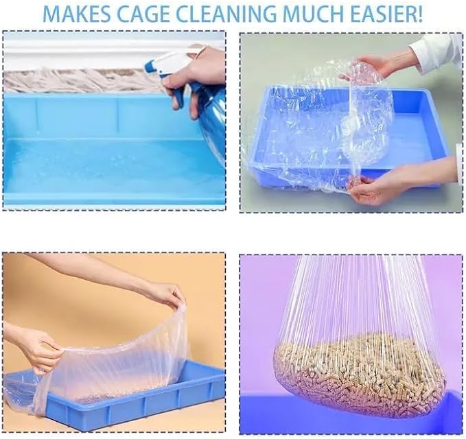 Tfwadmx 100PCS 27"x19" Disposable Rabbit Cage Liners,Guinea Pig Cage Liner | Clear Leak Proof Bunny litter box liners,Plastic Small Animal Universal Toilet Film Tray Covers for Hamster Ferret Bird Rat