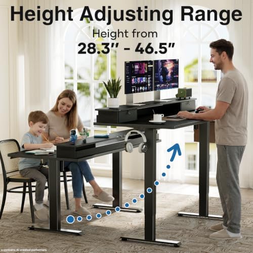 Veken 55x26 in Electric Standing Desk with Drawers, Adjustable Table, Black