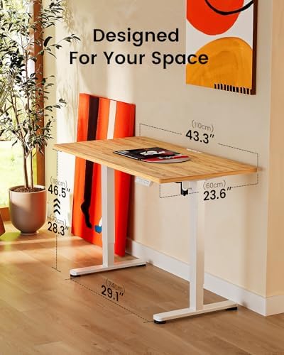 ErGear Height Adjustable Electric Standing Desk, 44 x 24 Inches Sit Stand up Desk, Memory Computer Home Office Desk, Light Vintage Brown