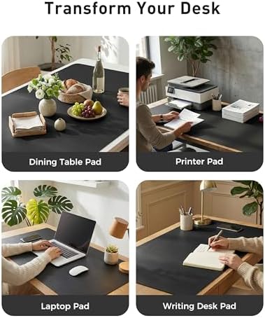Aothia Faux Leather Desk Mat - Large Mouse Pad, Non-Slip PU Leather Blotter, Waterproof Writing Surface for Office and Home (Black, 63" x 17")