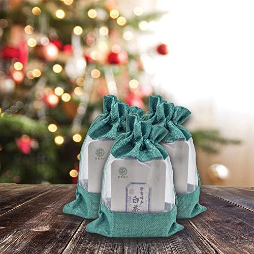 48-Pack Large Linen Burlap & Organza Gift Bags w. Drawstrings (6.5x8.5 in, Teal) - Party Favors, Presents, Samples & Treats Mesh Pouch by The Display Guys