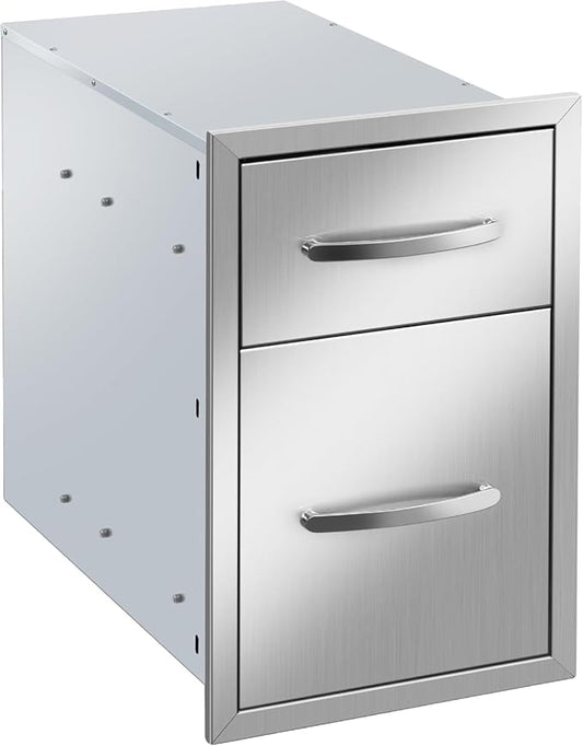 Outdoor Kitchen Drawers Stainless Steel 13W x 20.5H x 21D, Flush Mount Double BBQ Island Drawers with Handle for Outdoor Kitchens, Patio or Grill Station
