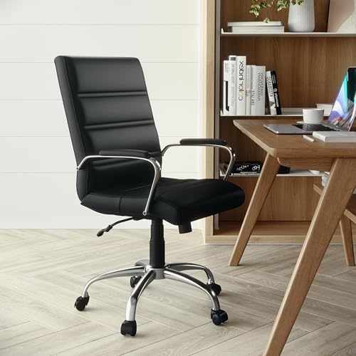 Flash Furniture Mid-Back Black LeatherSoft Executive Swivel Office Chair with Chrome Base and Arms