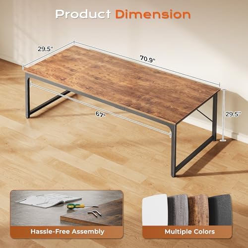 PRAISUN 70.8 X 29.5 Inch Computer Desk with Deeper Desktop, Gaming Office Writing Work Desk for Home Office, Study, Bedroom, Work from Home, Metal Frame, Rustic Brown