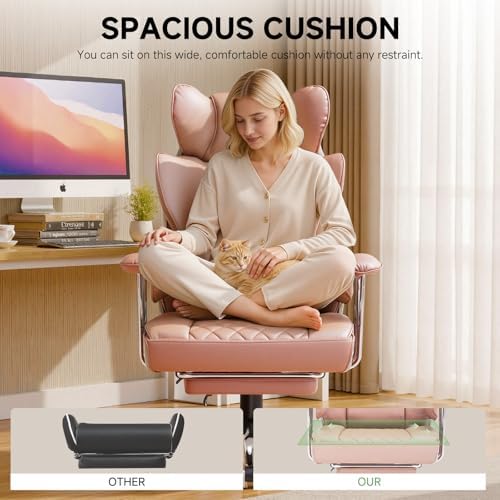 COMHOMA Big and Tall Office Chair, High Back Leather Gaming Chair with Footrest, Executive Ergonomic Office Chairs with Pocket Spring Lumbar Support and with Outward Fixed Soft Armrests