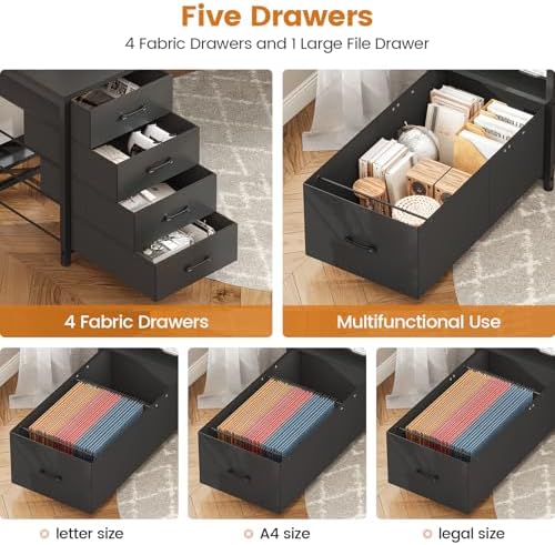 SEDETA 75'' Large Home Office Desk with 5 Drawer, Power Outlet, File Drawer