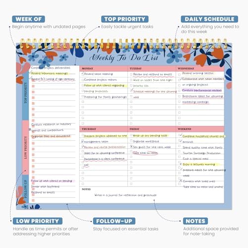 Weekly To Do List Notepad with 52 Undated Sheets（8.5"×11"）- Undated Weekly Planner Notepad for Office Desk Accessories and Supplies - Frosted Coral