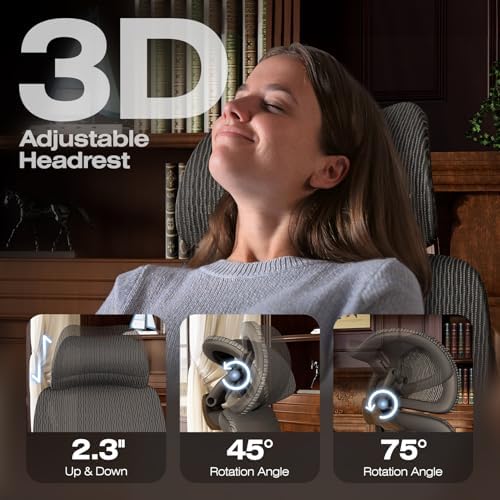 ELABEST X100 Ergonomic Mesh Office Chair with Footrest, Big and Tall Home Desk Chair with 5D Flip-Up Arms, Adjustable 3D Lumbar Support, Gaming & Executive Computer Chair (Library Oak)