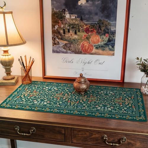 iCasso Aesthetic Floral Desk Mat,Retro Mouse Pads,31.5x11.8in,Deep Green