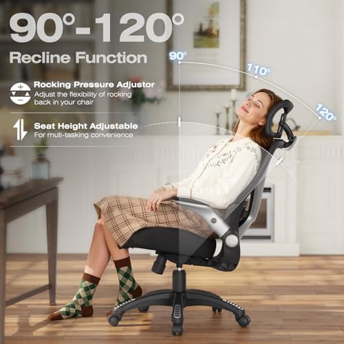 ELABEST X100 Ergonomic Mesh Office Chair, Big and Tall Home Desk Chair with 5D Flip-Up Arms, Adjustable 3D Lumbar Support, Gaming & Executive Computer Chair