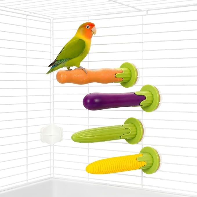 4 Pack Bird Perches for Cage, Vegetable Design Parrot Perch, Bird Nail Grinding Perch for Parakeets, Budgies, Cockatiels and Small Parrots, Bird Cage Accessories