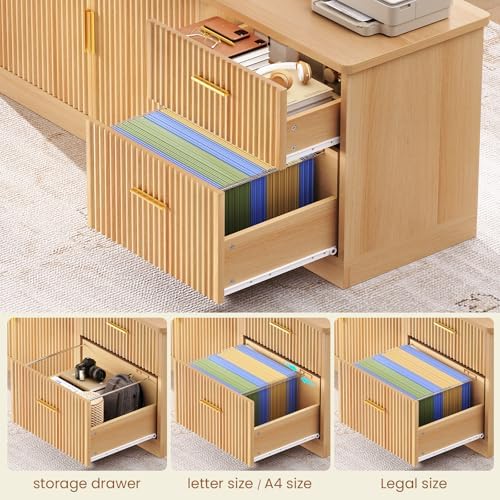 SEDETA Fluted L Shaped Executive Electric Standing Desk with Drawers