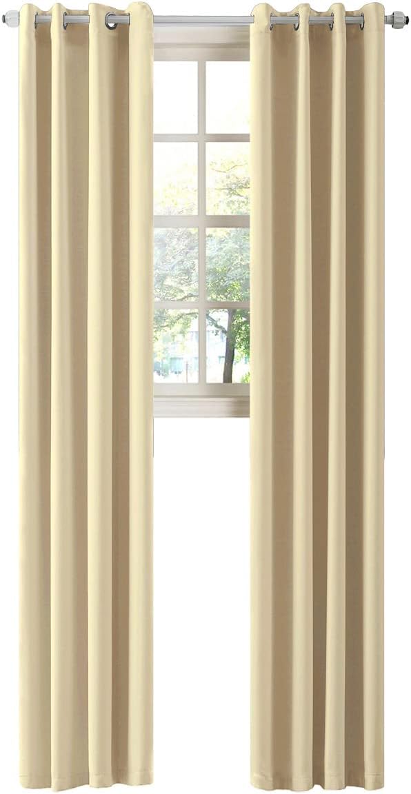 LA PALMA Thermal Insulated Blackout Darkening Grommet Living Room Curtains Window Drapes for Bedroom Pack of 2 Panels
