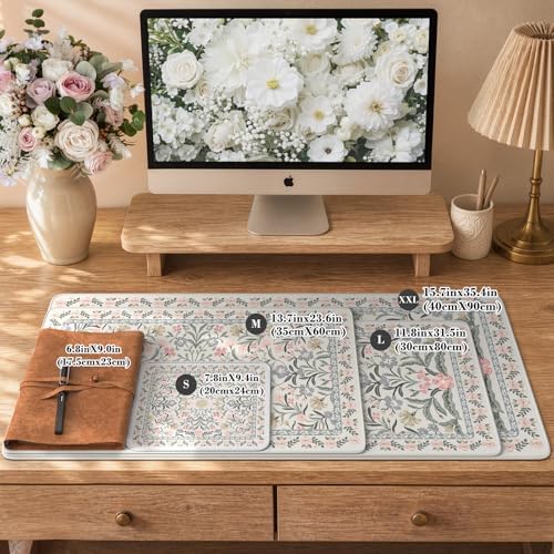 iCasso Aesthetic Desk Mat,31.5x11.8in Mouse Pads, Gray Floral