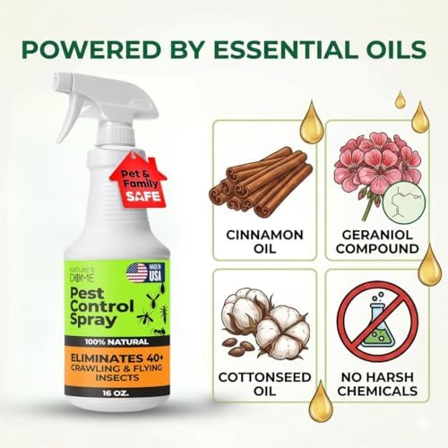 Nature's Dome Pest Control Spray 16 Oz | Indoor & Outdoor Ant Spray for Home, Kitchen & Patio | Kills Ants, Fleas, Ticks & Mosquitos on Contact | Plant-Based Formula, Ready to Use
