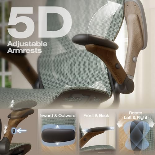 ELABEST X100 Ergonomic Mesh Office Chair with Footrest, Big and Tall Home Desk Chair with 5D Flip-Up Arms, Adjustable 3D Lumbar Support, Gaming & Executive Computer Chair (Forest Ranger)