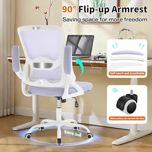 Ergonomic Office Chair,Mesh Office Chair with Lumbar Support,Mid Back Desk Chair with Flip-up Arms,400 lbs Comfy Computer Chair for Home Office